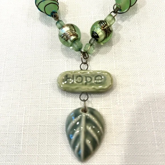 HOPE Handcrafted Glass Bead Necklace in a lovely shade of soft sea glass green - Picture 7 of 7